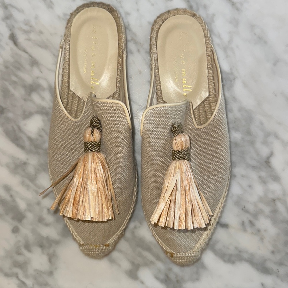 BETTYE MULLER RABAT Nude Tasseled Canvas Espadrilles Slides Shoes Mules